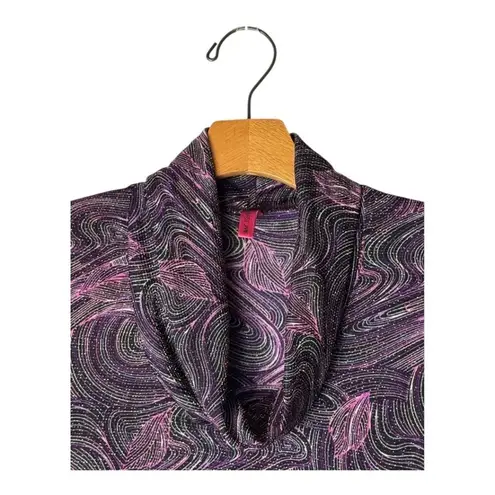 Sweet Baby Jane Shirt Women Medium Purple Black Knit Shimmer Swirl Cowl Neck Top