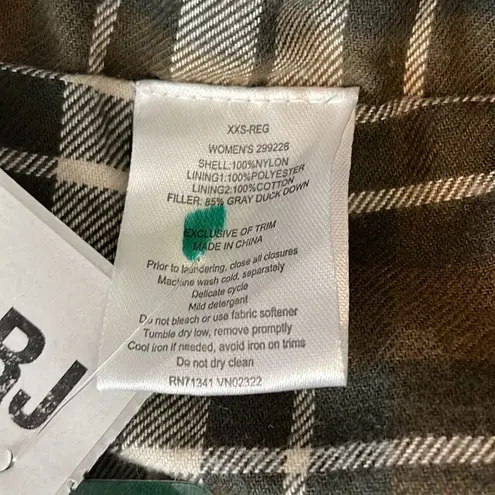 L.L.Bean Womens Plaid & Solid Hooded Reversible Down Puffer Jacket Loden 2XS NWT Green Size XXS