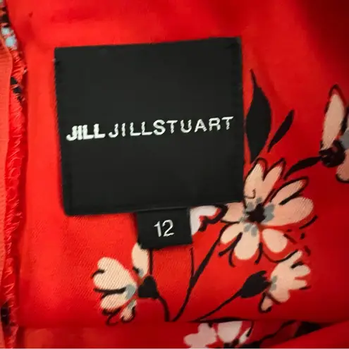 Jill Stuart Red Floral Ruffle Short Sleeve Shift Dress