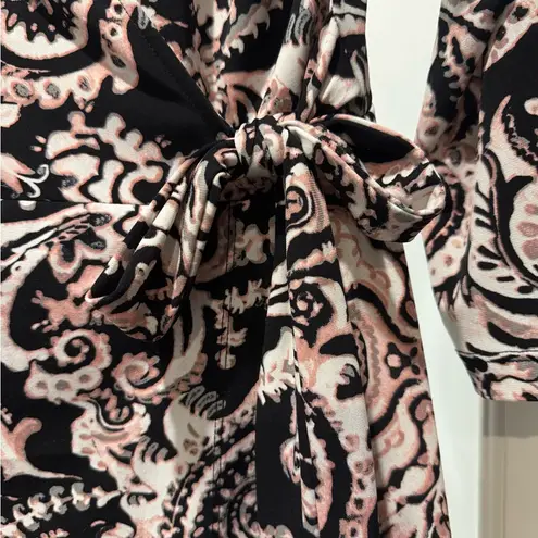 ECI BEIGE by Black and Pink Size 6 3/4 Sleeve Dress Paisley, Tie at Waist, Cute