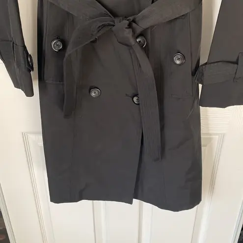 London Fog Black DOUBLE BREASTED HOODED TRENCH COAT WITH WAIST BELT