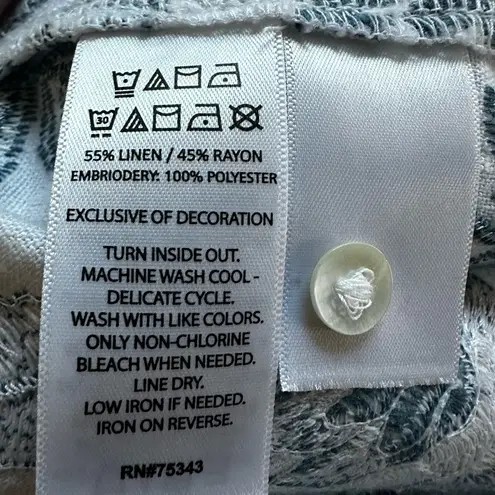 Calypso St. Barth Embroidered Shacket Shirt Button Up Blue White Linen Cottage