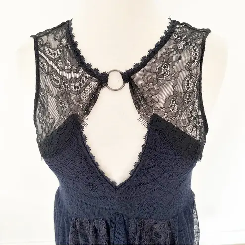 Free People  Don’t You Dare Lace Black Navy Lace Shift Dress | XS