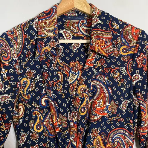 Tommy Hilfiger  Paisley Printed Tie-Waist Shirt Dress Women's Size 4 3/4 Sleeves