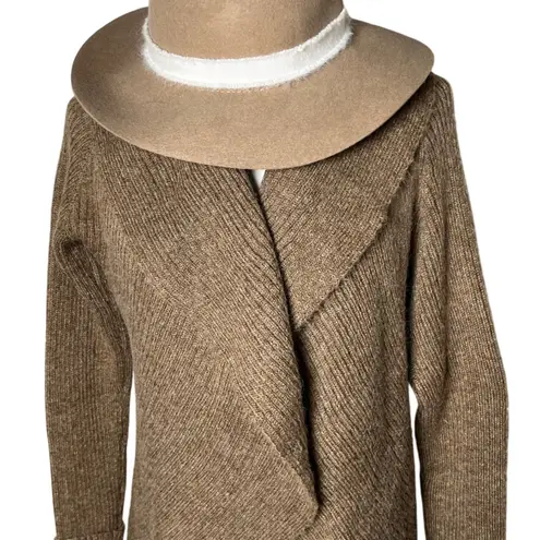 Alpaca Wool Blend Drape Cardigan Cozy Shawl Collar Open Front (M) Brown Size M