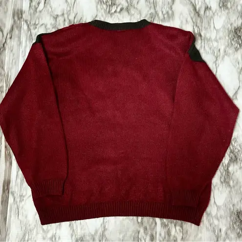Jantzen Dark Red Crew Neck Sweater with Vintage Floral Design Vintage 90s Bold