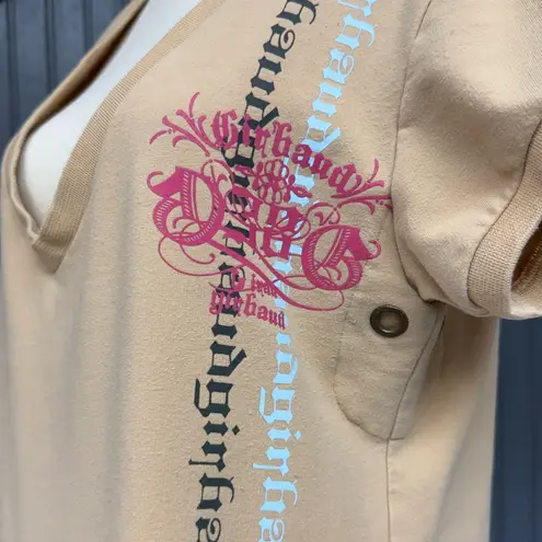 Jean de Marithé + François Girbaud Tan Graphic Y2K Scoop Neck Stretch Shirtdress Yellow Size XL