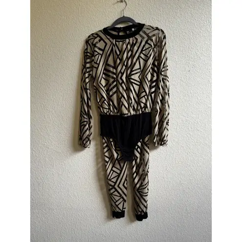 Women Sexy Sheer Long Sleeve Bodysuit Top + Pants Tracksuits Made In USA Sz S