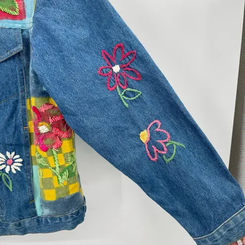 Susan Bristol Vintage Bright Hand Painted & Embroidered Floral Jean Jacket Retro