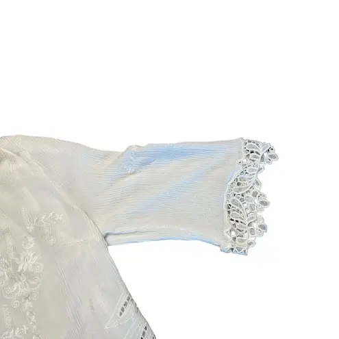 Brixon Ivy floral embroidered lace trimmed boho festival 3/4 sleeve blouse M