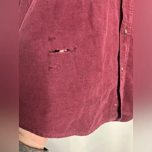 LF  Furst Of A Kind Burgundy Ribbed Distressed Flannel Shirt