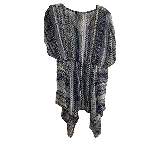 Zuny Women's L XL Blue Chevron Zig Zag Print Kimono Kaftan Cover Up Size L