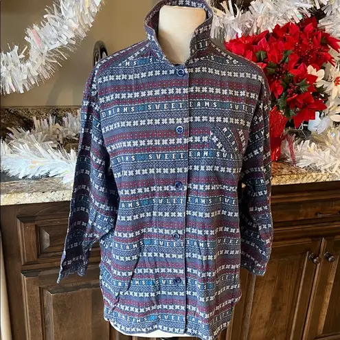 Flannel Pajama Top Blue Fair isle Nordic Womens Medium Petite