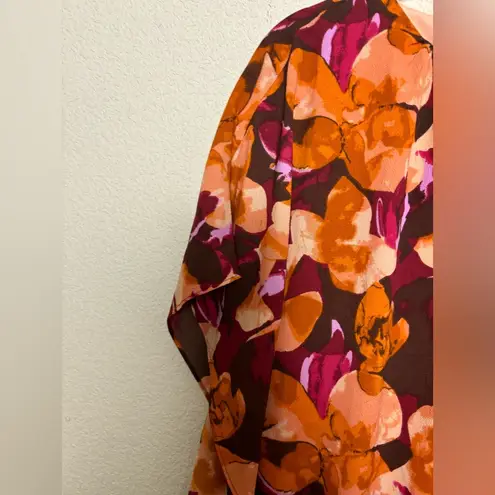 H by Halston Cascade Orange & Purple Floral Fitted Bodice Chiffon Caftan Dress M