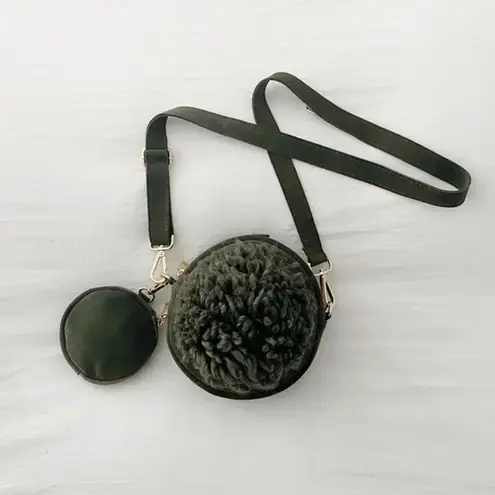 TSD12 Suede Leather Pompom Circle Crossbody Bag in Green Retail $373