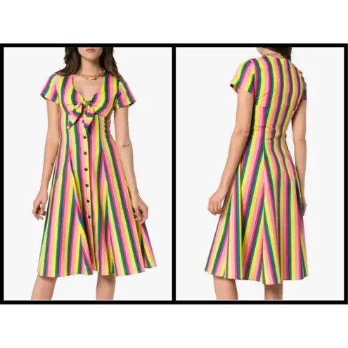 STAUD ππ Alice Tie-front Striped Stretch-Cotton Dress 4 NWT