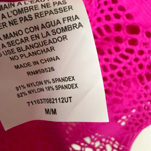 BECCA by Rebecca virtue BECCA Color Play Pink Crochet Plunge One Piece Swimsuit Size Medium