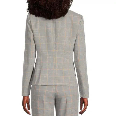 KASPER Plaid Notch Lapel Long Sleeve Flap Pocket Coordinating Two Button Jacket Gray Size 16