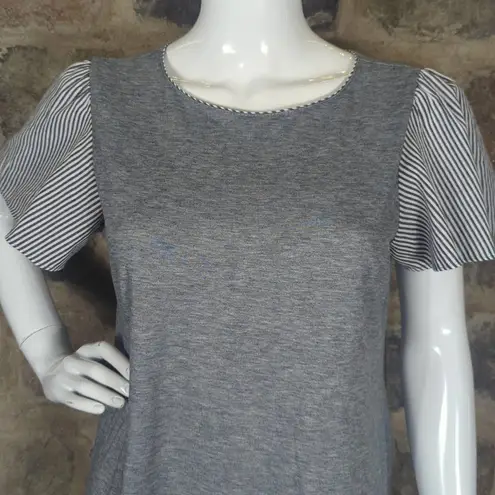 Parallel Skies Gray Flutter Short Sleeve Top Woman's Size Large Striped Keyhole
