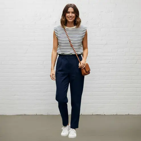 J.Crew Top Size XS Structured Muscle Tee Stripe Mariner Cotton Navy Ivory Blue