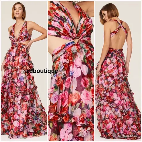 Mac Duggal 68076 Ruffle Floral Cut Out Dress