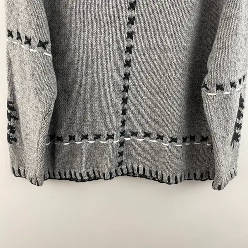 Coldwater Creek Vintage Light Grey Knit Bear Cozy Cabin Stitch Mock Neck Sweater