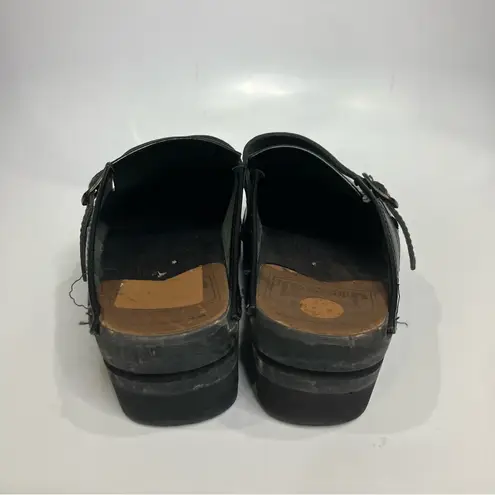 Troentorp Donatello black wood & leather clog mules womens size 39 Swedish clogs