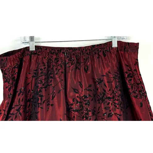 Womens Iridescent Wine/Burgundy Black Velvet Burnout Maxi Skirt Size 18W Glam Red