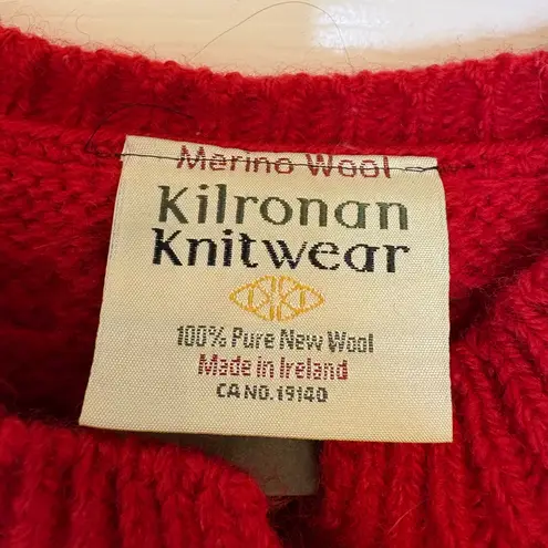 Vintage Kilronan Knitwear Red Aran Wool Cardigan Chunky Cableknit Cottagecore L Size L