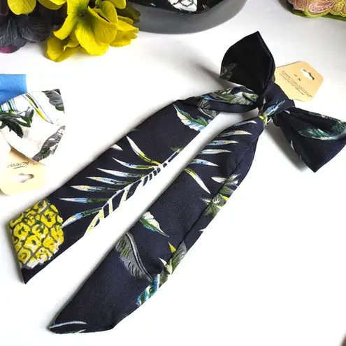 6 Tropical Pineapple Print Bow Hair Ties New Pink