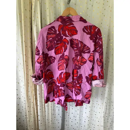 Sophia Jeans By Sophia Vergara Hawaiian Tropical Monstera Linen Blend Shirt XXXL Pink Size undefined