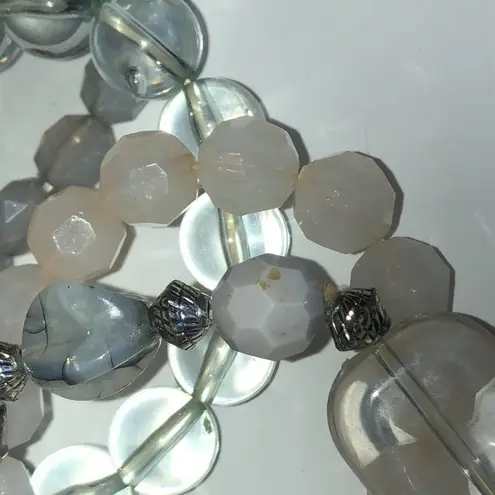 Lot of 4 Neutral Tone Beads Beaded Boho Stretchy Bracelets Gray