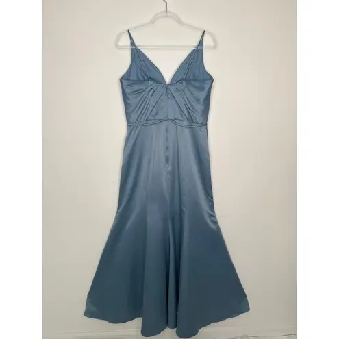 2000s Morilee Madeline Gardner Slate Blue Satin Formal Gown medium
