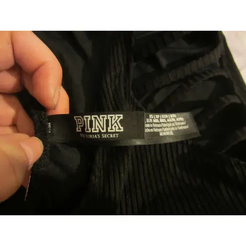 Victoria’s Secret PINK Ribbed One Piece Swimsuit Strappy Sides XS Black