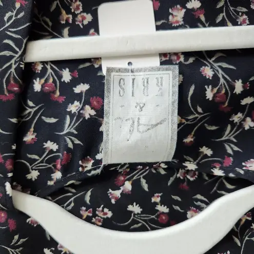 Vintage 90s Black Floral Sleeveless Vest Cardigan Top Grunge Cottage Blouse M Size XL