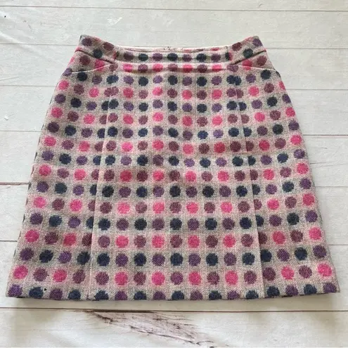 The Moon Boden British Tweed by Pink Navy Polka Dot 100% Wool Pencil Skirt US 10L