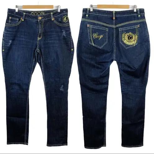 COOGI High rise waist Straight Leg Embroidered Pocket Dark Wash Jeans Size 16