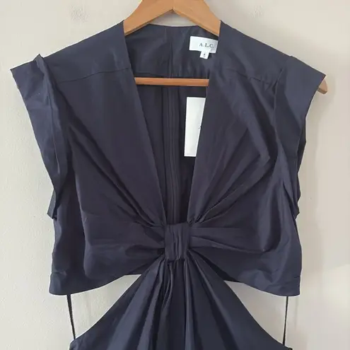ALC Frank A.L.C. Alexandria Cotton Midi Dress Cap Sleeves Cutout Navy Size 8