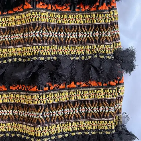 English Rose New Frayed Fringe Embroidered Striped Bandage Mini Skirt