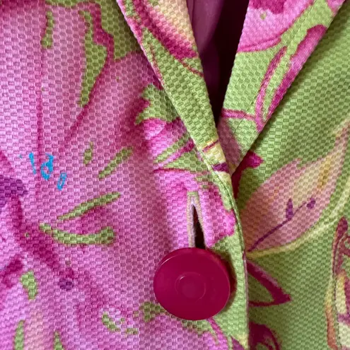 Vintage Susan Graver Sz 18 Womens pink green floral satin lined button blazerY2K