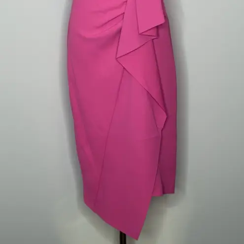 Pinko GAFF ABITO Fuchsia Ruffle Midi Dress IT 38 US 2 Elegant Cocktail Pink