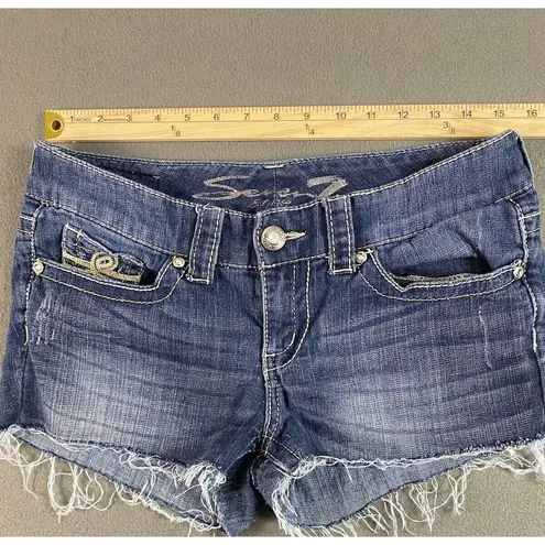 Seven 7 Jean Shorts Womens 30x2 Blue Cut Off Frayed Shortie Booty Med Wash Tag 8