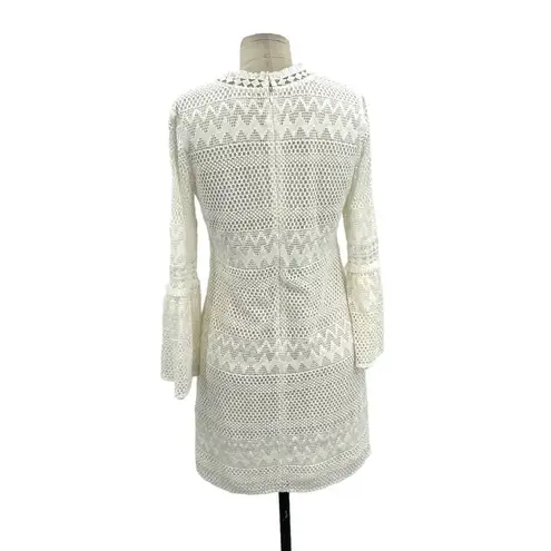 Shoshanna Ivory Chevron Crochet Bell Sleeve Mini Dress White Cream Size 2