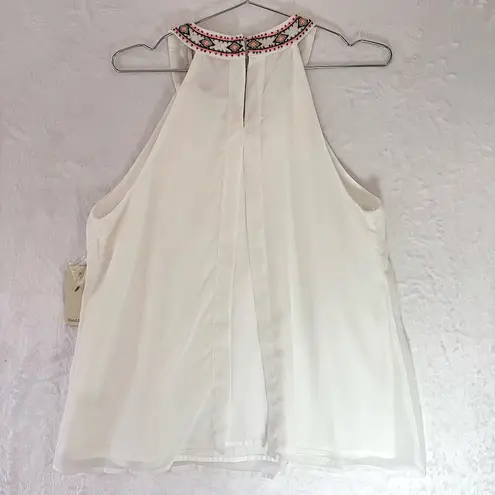 Pixley Jenner White Gray Neon Orange Beaded Embroidered Neckline Halter Top Size L