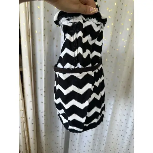 Thirty One Chevron Retro Metro Side Pockets Open Canvas Tote Shoulder Bag Black