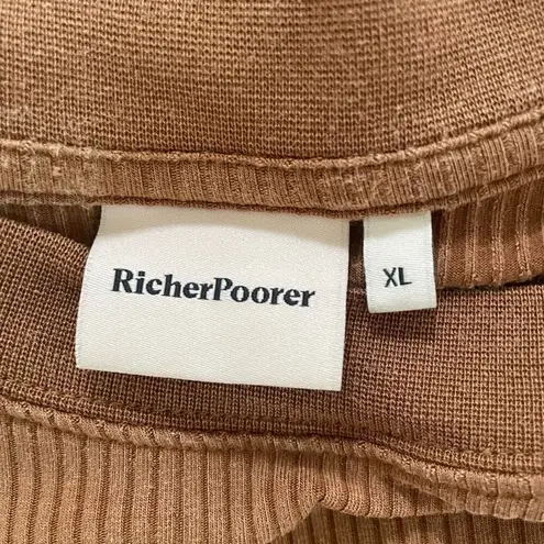 Richer Poorer Ribbed Mock Neck Sleeveless Maxi Dress Woodgrain Size XL Tan