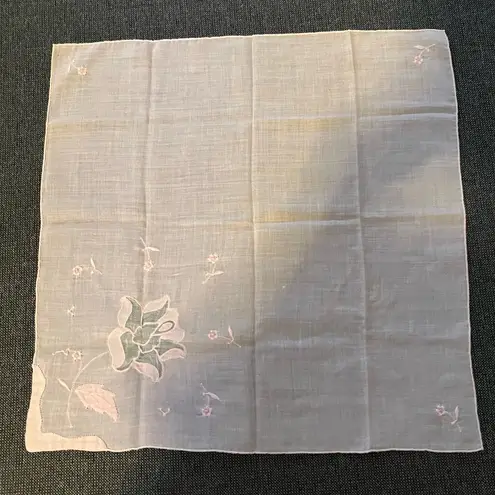 Antique Soft Cotton Floral Embroidered Handkerchief Pink White