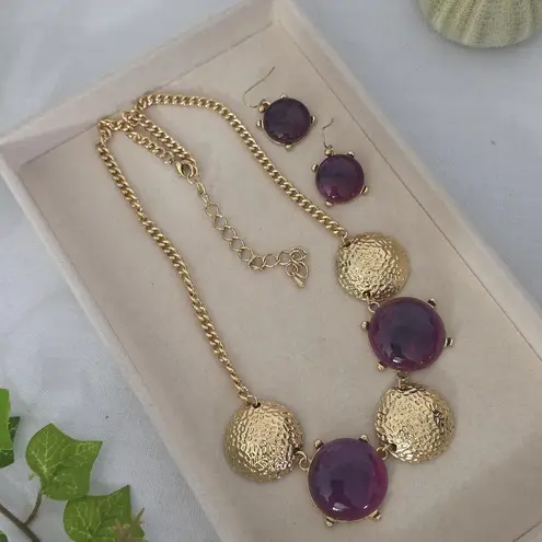 Boutique Gold Chain with Purple Neckkace and Earrings Set