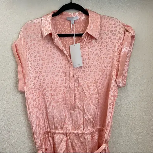 Joie  Daran Pink Jacquard Leopard Belted Satin Mini Shirt Shift Dress Large NWT