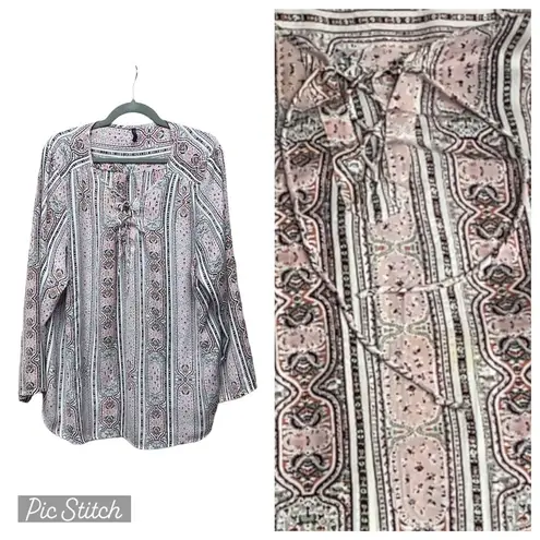 NYDJ Not Your Daughters Jeans Paisley Print Long Sleeve Blouse Plus Size 2X Purple Size XXL